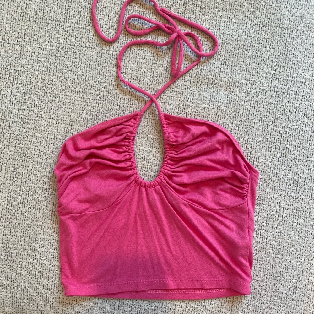 Pink halter crop top